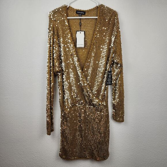 Retrofete Lucia Sequin Crochet Dress in Ginger Deep V Neck Size XS/S NWT - Picture 3 of 11